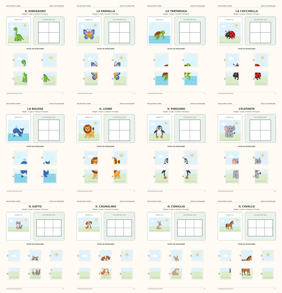Anteprima dei puzzle illustrati da ritagliare e ricomporre