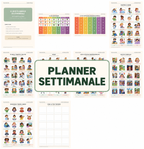 Anteprima del planner settimanale e delle tessere illustrate da ritagliare