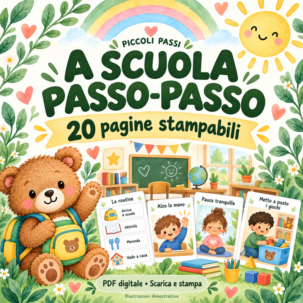 Copertina illustrata di A scuola passo passo, supporti visivi per la giornata scolastica