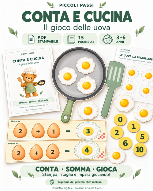 Conta e cucina – Il gioco delle uova: anteprima del PDF stampabile Piccoli Passi
