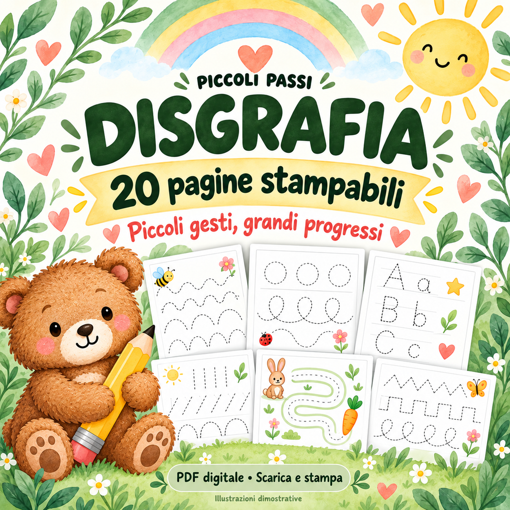 Copertina illustrata di Disgrafia: piccoli gesti, grandi progressi