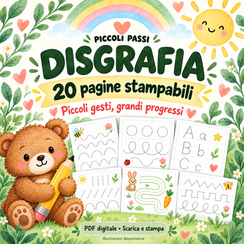 Copertina illustrata di Disgrafia: piccoli gesti, grandi progressi